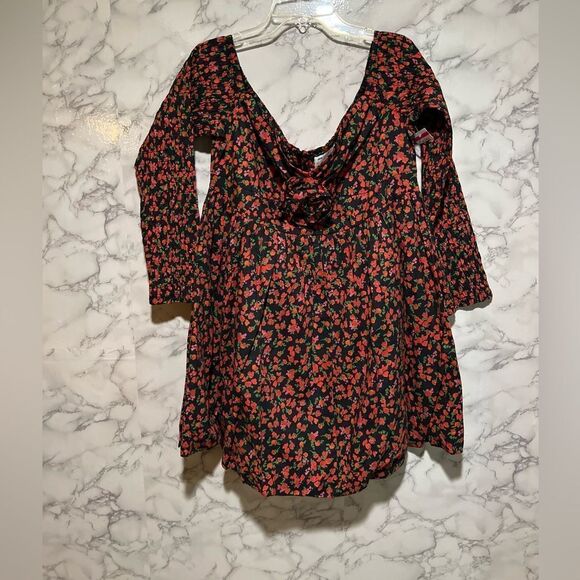 ASOS DESIGN corsage puff ball mini dress in black ditsy - Picture 1 of 11